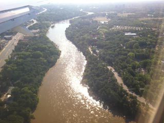 View of Assiniboine River on landing approach